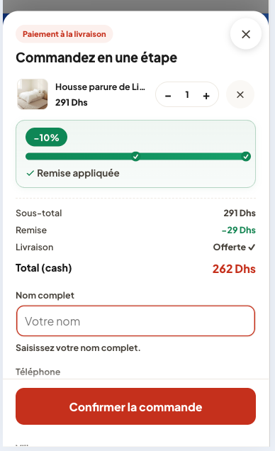 COD order sheet on a Justyol product page